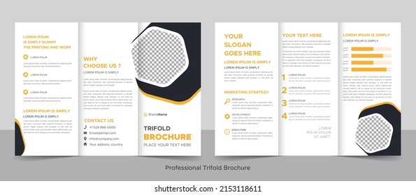 Business Brochure Template in Trifold Layout. Corporate Design Leaflet with Replaceable Image Shape.