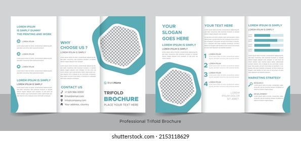 Plantilla de folleto comercial en formato triple. Folleto de diseño corporativo con forma de imagen reemplazable.