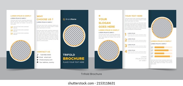 Plantilla de folleto comercial en formato triple. Folleto de diseño corporativo con forma de imagen reemplazable.