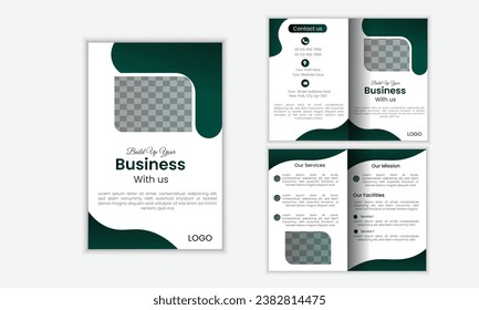 Business Brochure Template in Trifold Layout. Corporate Design Leaflet with Replaceable Image Shape.