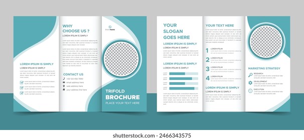Business Brochure Template in Trifold Layout. Corporate Design Leaflet with Replaceable Image Shape.