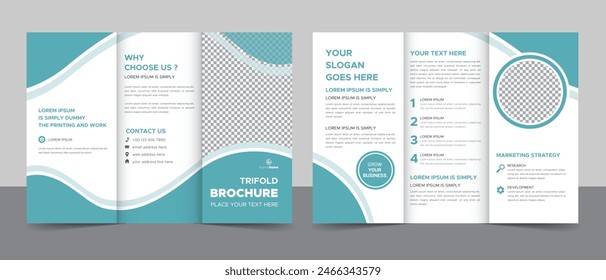 Business Brochure Template in Trifold Layout. Corporate Design Leaflet with Replaceable Image Shape.