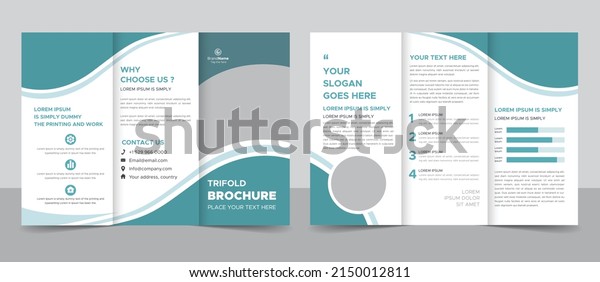 Business Brochure Template in\
Trifold Layout. Corporate Design Leaflet with Replaceable Image\
Shape.