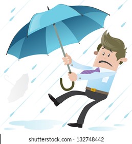 Business Buddy Blown Away With Umbrella