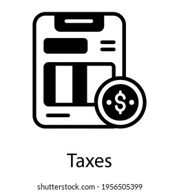 Business budgeting statement with a calculator, glyph icon of taxes 