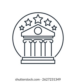 Business building five stars. Economic, investment leader. Vector linear icon isolated on white background.