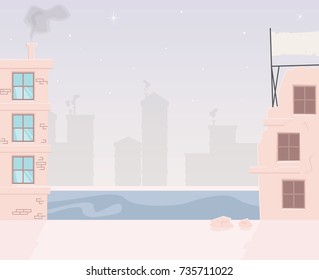 Business building illustration on construction site