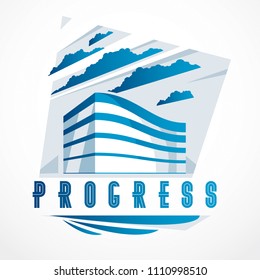 Business building, modern architecture vector illustration. Real estate realty office center design. 3D futuristic facade in big city. Can be used as a logo or icon.