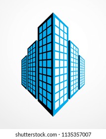 Business building, modern architecture vector illustration. Real estate realty office center design. 3D futuristic facade in big city. Can be used as a logo or icon.