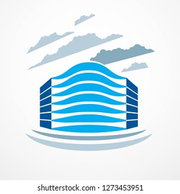 Business building, modern architecture vector illustration. Real estate realty office center design. 3D futuristic facade in big city. Can be used as a logo or icon.