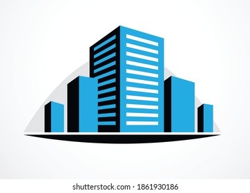 Business building, modern architecture vector illustration. Real estate realty office center design. 3D futuristic facade in big city. Can be used as a logo or icon.