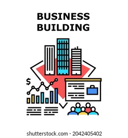 Business Building Tower Vector Icon Concept. Business Building Tower With Company Offices For Meeting And Training Employees. Skyscraper Corporate Construction Downtown District Color Illustration