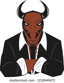 Business bull. Red bull. Bull in costume
