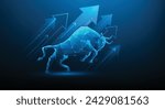 business bullish market financial increasing graph technology on blue background. growth of investment in the bull stock market. vector illustration digital fantastic hi-tech design.