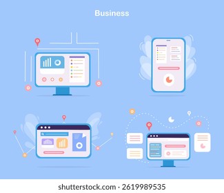 Business Bundle Set Professional Laptop, Monitor and Data Graphic Designs
