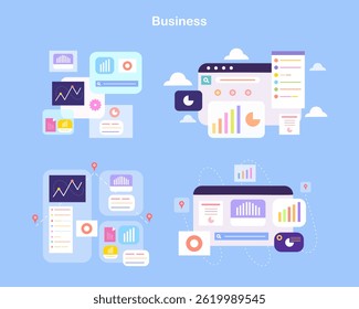 Diseños gráficos de Profesional, monitor y datos de Paquete de negocios