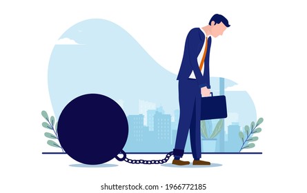 Business burden - Sad businessman feeling exhausted from overwork and problems. Vector illustration with white background.