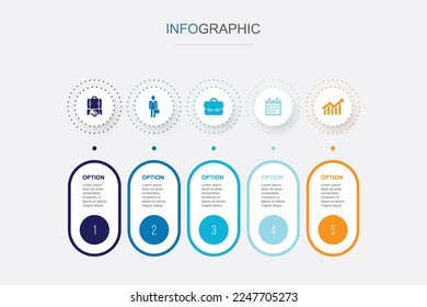 Business, businessman, briefcase, calendar, chart, icons Infographic design layout design template. Creative presentation concept with 5 steps