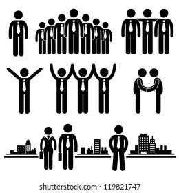 Business Businessman Group Workforce Worker Human Resources Stick Figure Pictogram Icon