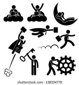 Business Businessman Working Concept Successful Relaxing Happy Stick Figure Pictogram Icon