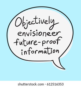 Business Buzzword: "objectively envisioneer future-proof information" - vector handwritten phrase