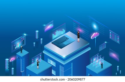 Business by Cloud Computing Technologie für Unternehmensanalyse, Analyse, Forschung, Strategiestatistik, Planung, Marketing. Investitionen in Wertpapiere, intelligente Investitionen, strategisches Management