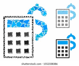 Business calculator composition of trembly items in different sizes and shades, based on business calculator icon. Vector ragged items are grouped into composition.