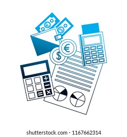 business calculator dataphone report wallet banknote coins