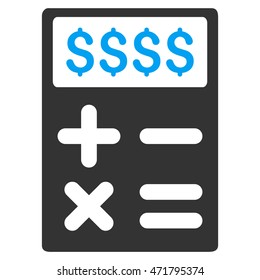 Business Calculator icon. Vector style is bicolor flat iconic symbol with rounded angles, blue and gray colors, white background.