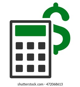 Business Calculator icon. Vector style is bicolor flat iconic symbol with rounded angles, green and gray colors, white background.