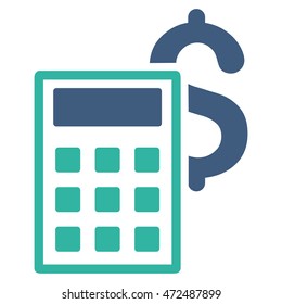 Business Calculator icon. Vector style is bicolor flat iconic symbol with rounded angles, cobalt and cyan colors, white background.