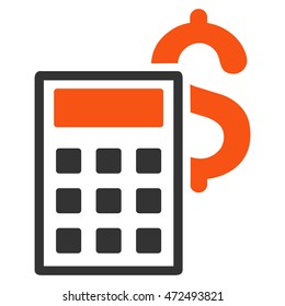 Business Calculator icon. Vector style is bicolor flat iconic symbol with rounded angles, orange and gray colors, white background.