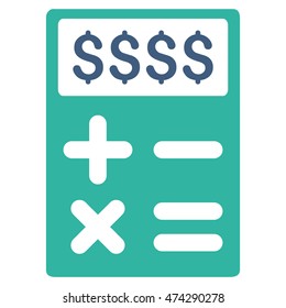 Business Calculator icon. Vector style is bicolor flat iconic symbol with rounded angles, cobalt and cyan colors, white background.