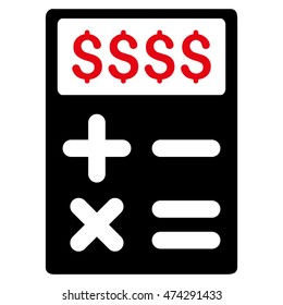 Business Calculator icon. Vector style is bicolor flat iconic symbol with rounded angles, intensive red and black colors, white background.