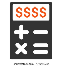 Business Calculator icon. Vector style is bicolor flat iconic symbol with rounded angles, orange and gray colors, white background.