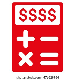 Business Calculator icon. Vector style is flat iconic symbol with rounded angles, red color, white background.