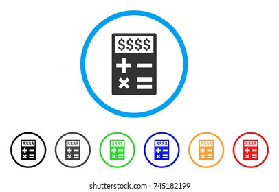 Business Calculator rounded icon. Style is a flat grey symbol inside light blue circle with additional color versions. Business Calculator vector designed for web and software interfaces.
