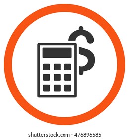 Business Calculator vector bicolor rounded icon. Image style is a flat icon symbol inside a circle, orange and gray colors, white background.