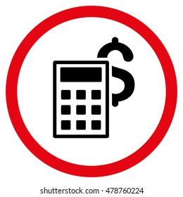 Business Calculator vector bicolor rounded icon. Image style is a flat icon symbol inside a circle, intensive red and black colors, white background.