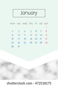Business calendar 2017 of january with marble background. Vector illustration. Week starts Monday