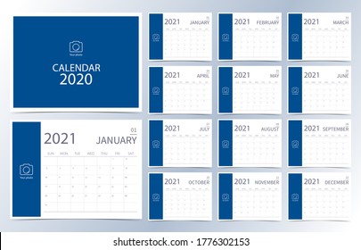 Business calendar 2020.Dark blue monthly calendar can be used for printable graphic and website