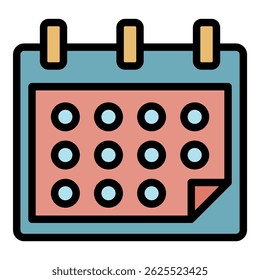 Business calendar icon. Outline business calendar vector icon color flat isolated