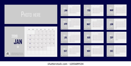 Business Calendar set 2019 vector illustration. Layers grouped for easy editing illustration. For your design