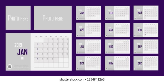 Business Calendar set 2019 vector illustration. Layers grouped for easy editing illustration. For your design