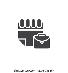 Icono vectorial del calendario de negocios. signo plano relleno para concepto móvil y diseño web. Icono de glifo de calendario y maletín. Símbolo, ilustración del logotipo. Gráficos vectoriales