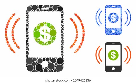 Business call composition of filled circles in various sizes and color tinges, based on business call icon. Vector filled circles are organized into blue composition.