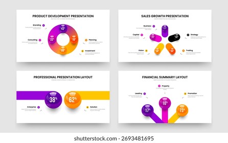 Business Campaign Four Five Two Three Step Infographic Slide Template Vector Illustration Collection. Minimalist Proposal 4 5 2 3 Option Diagram Frame Design Set.