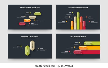 Business Campaign Four Five Two Three Option Diagram Slideshow Design Vektor Illustration Collection. Professionelle Einführung 4 5 2 3 Element Infografik Präsentation Vorlage Paket.