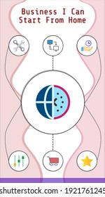 negocio puedo empezar desde la plantilla de infografía editable en casa con iconos de transferencia, controles, zona horaria, velocidad, hora, carrito, llave