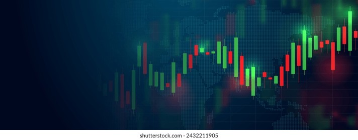 Business candle chart is a chart of investment trading on the stock market on a dark blue background with space to copy. Vector design of the economy. Abstract financial background. Vector illustratio